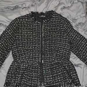 SHEIN Black/Silver Fringe Tweed jacket size Large